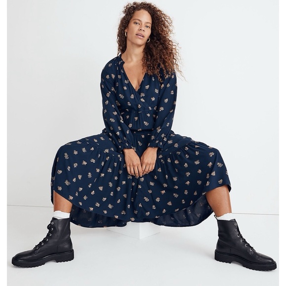 🆕 Madewell Navy Britannica Flora Challis Midi Dress NWT New! Women’s L Large - Picture 2 of 7